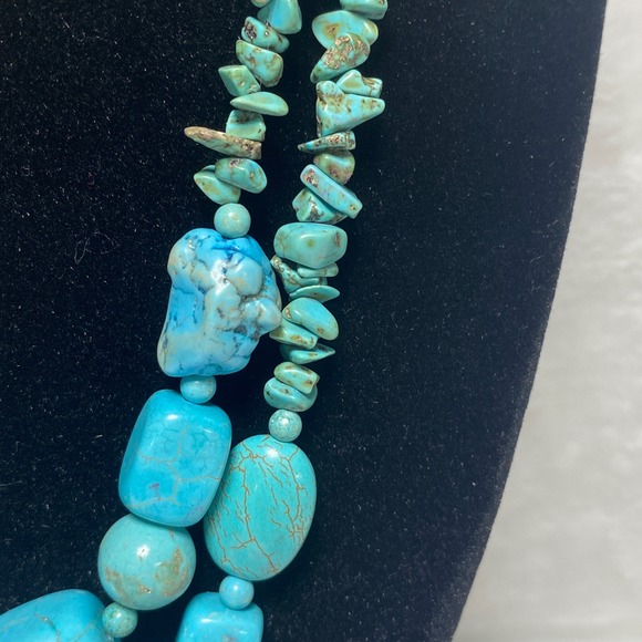 Turquoise‎ Southwestern Necklace Two Strand Chunky Bead Boho Statement Rodeo 90g - Picture 6 of 16